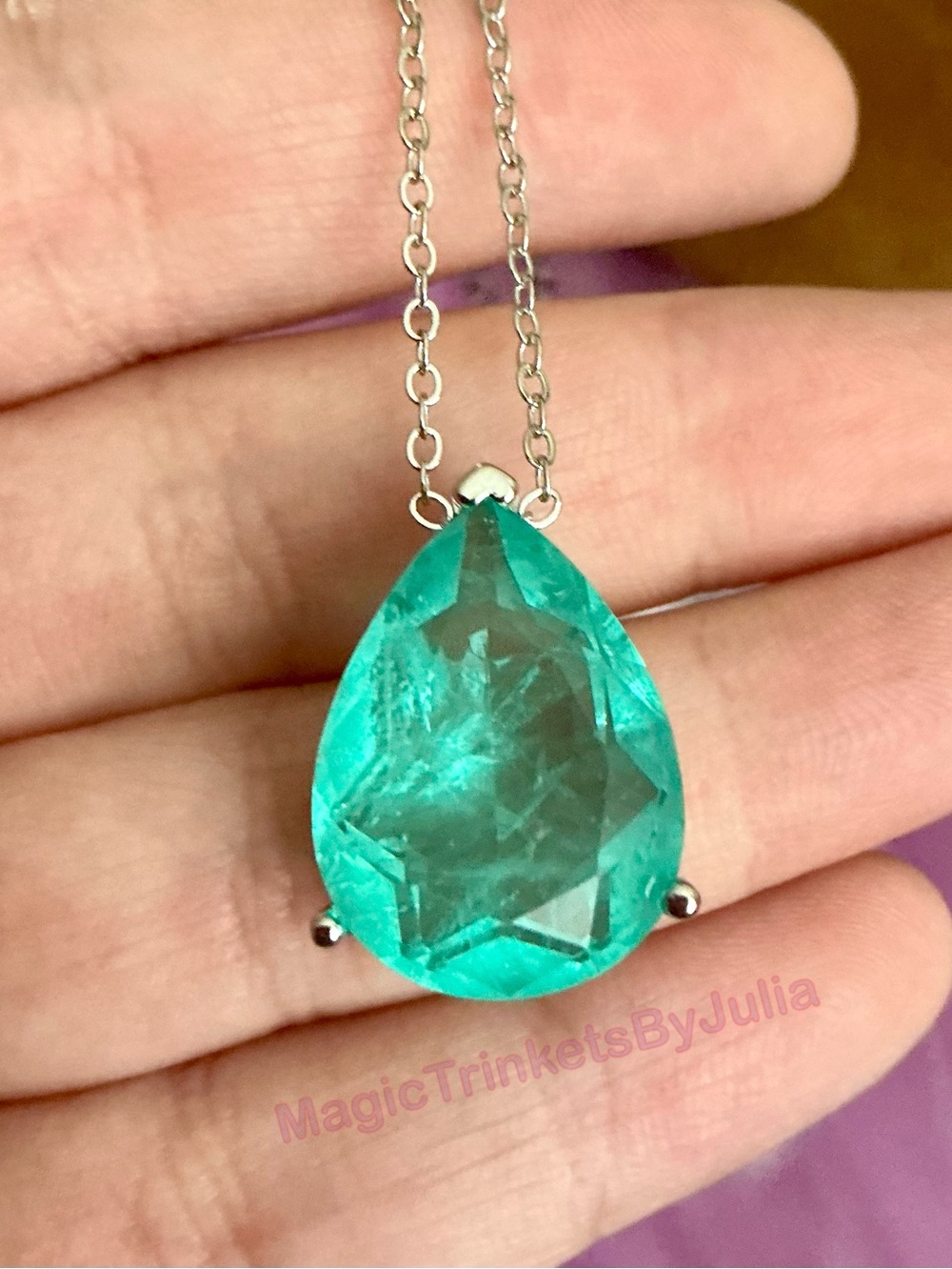 Paraiba Tourmaline Pendant Sterling Silver Necklace Water Drop Pendant - Picture 2 of 9